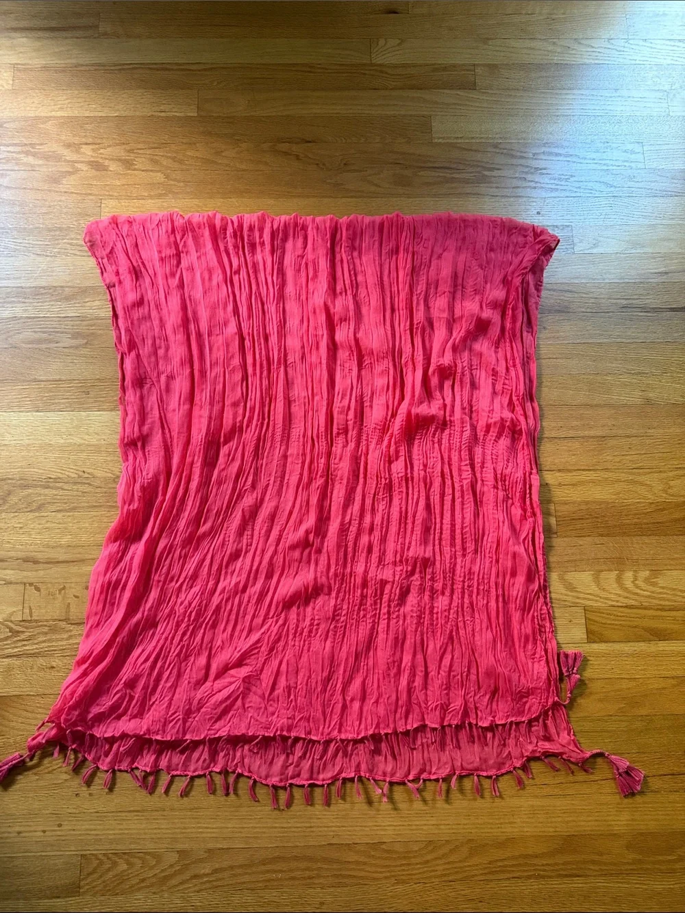 Vibrant Magenta Pink Crinkle Gauze Scarf with Tassels | Boho Lightweight Wrap
